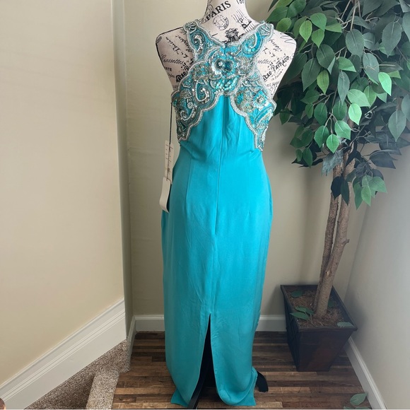 Oleg Cassini Black Tie Vintage Silk Beaded Formal Gown Blue Sz 4 - Picture 10 of 16